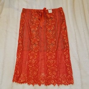Anthropologie orange lace skirt